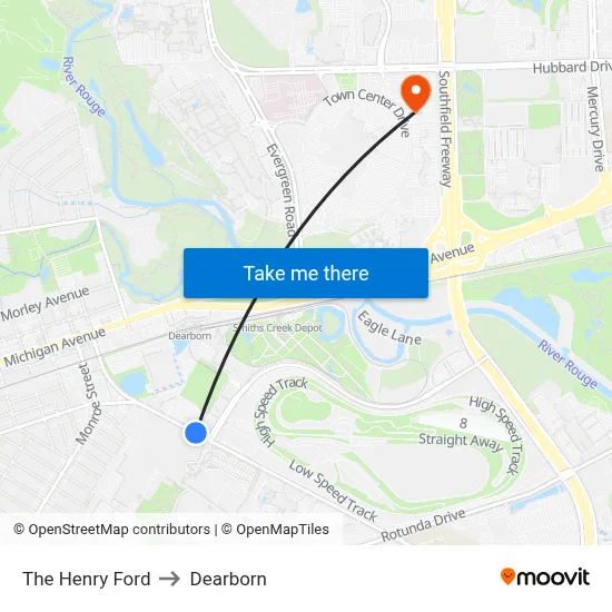 The Henry Ford to Dearborn map