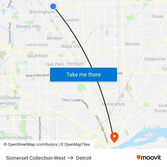 Somerset Collection-West to Detroit map
