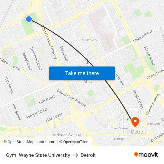 Gym. Wayne State University to Detroit map