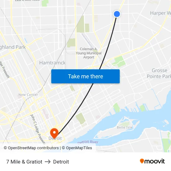 7 Mile & Gratiot to Detroit map