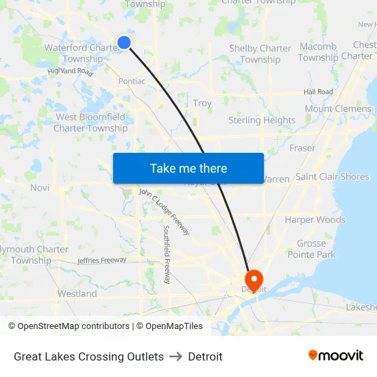 Great Lakes Crossing Outlets to Detroit map