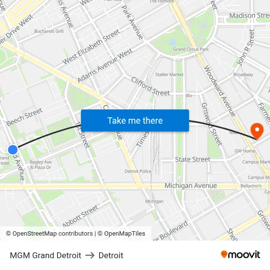 MGM Grand Detroit to Detroit map