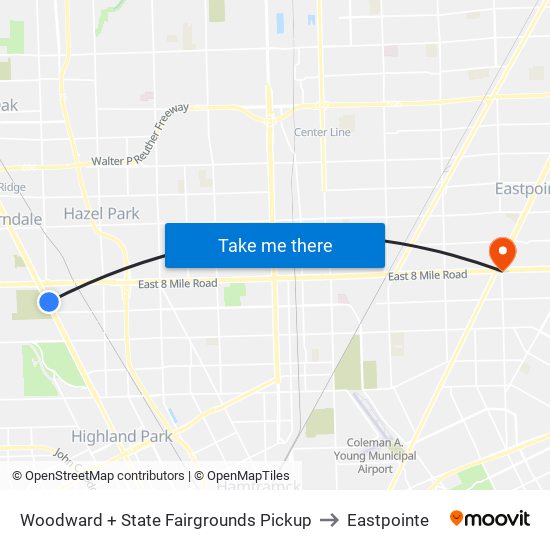 Woodward + State Fairgrounds Pickup to Eastpointe map