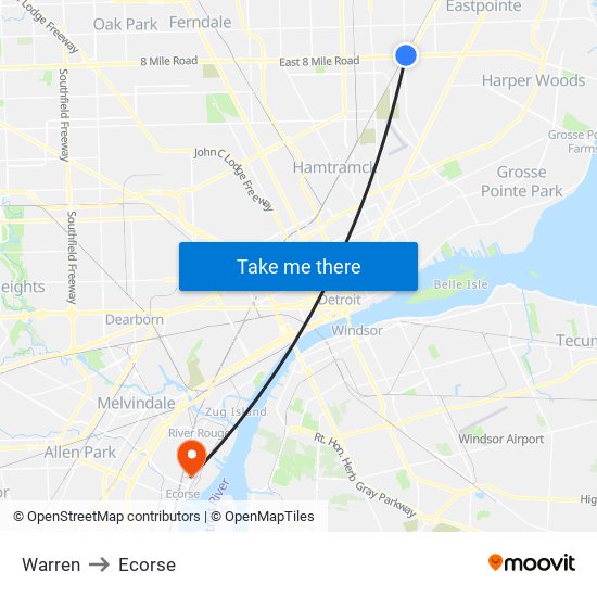 Warren to Ecorse map
