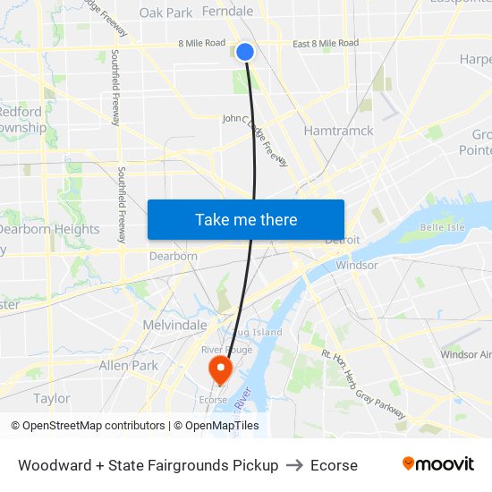 Woodward + State Fairgrounds Pickup to Ecorse map