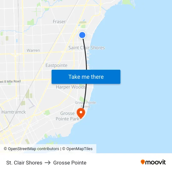 St. Clair Shores to Grosse Pointe map