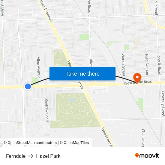 Ferndale to Hazel Park map