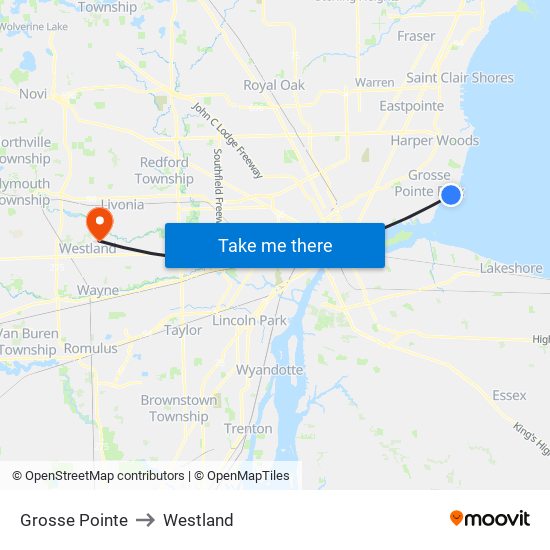 Grosse Pointe to Westland map