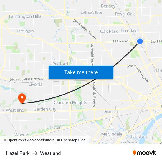 Hazel Park to Westland map