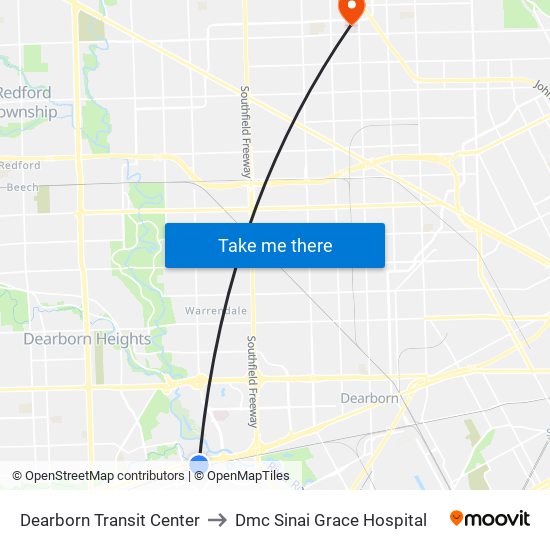 Dearborn Transit Center to Dmc Sinai Grace Hospital map