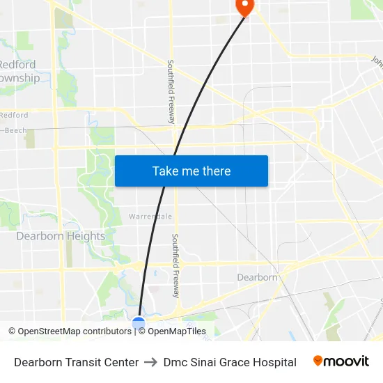 Dearborn Transit Center to Dmc Sinai Grace Hospital map
