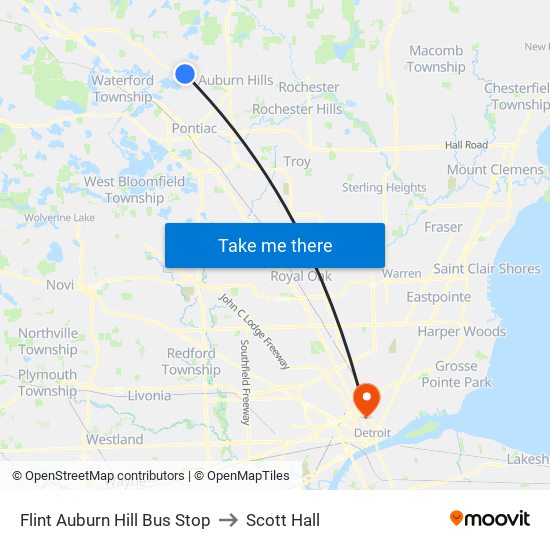 Flint Auburn Hill Bus Stop to Scott Hall map