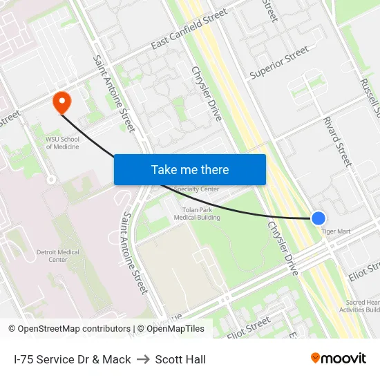 I-75 Service Dr & Mack to Scott Hall map