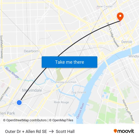 Outer Dr + Allen Rd SE to Scott Hall map