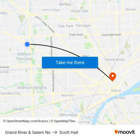 Grand River & Salem Ns to Scott Hall map