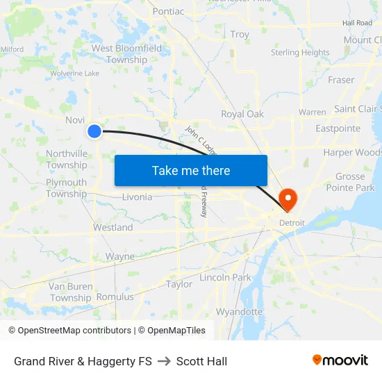 Grand River & Haggerty FS to Scott Hall map