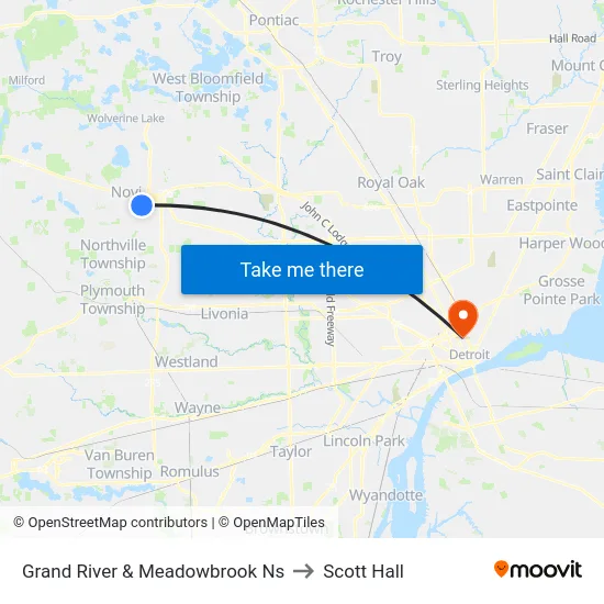 Grand River & Meadowbrook Nearside to Scott Hall map
