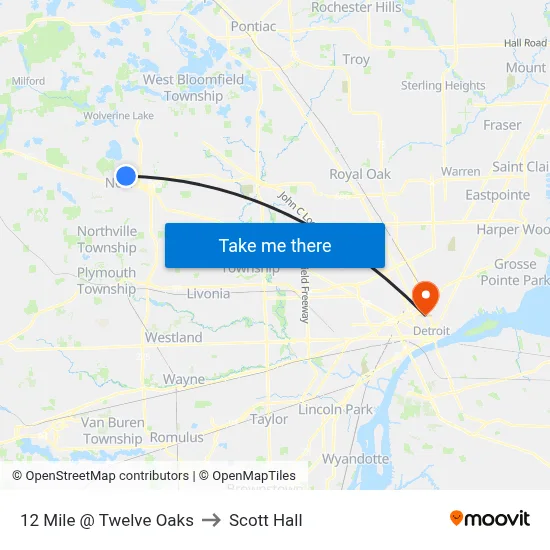 12 Mile @ Twelve Oaks to Scott Hall map