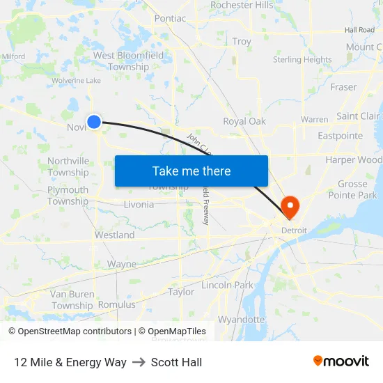 12 Mile & Energy Way to Scott Hall map