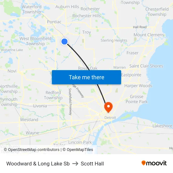 Woodward & Long Lake Sb to Scott Hall map