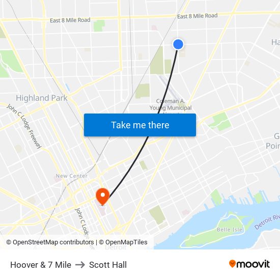 Hoover & 7 Mile to Scott Hall map