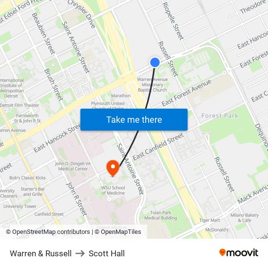 Warren & Russell to Scott Hall map