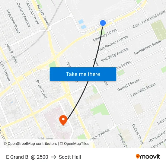 E Grand Bl @ 2500 to Scott Hall map