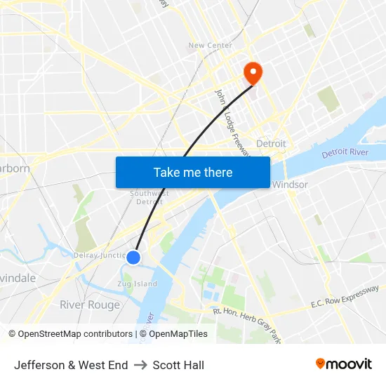 Jefferson & West End to Scott Hall map