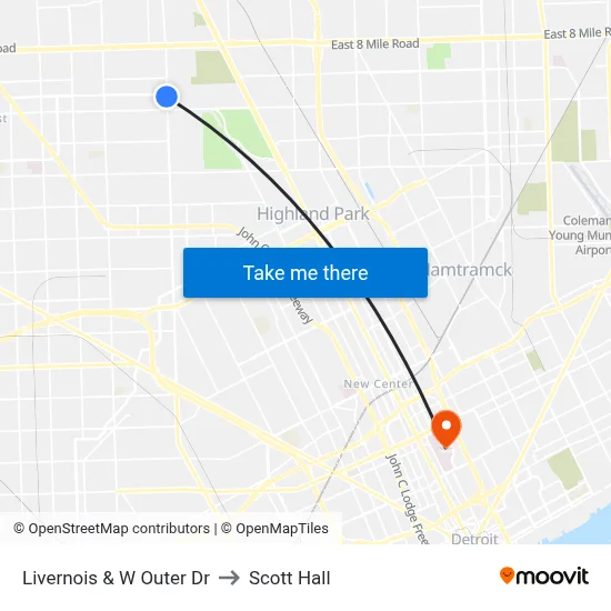 Livernois & W Outer Dr to Scott Hall map