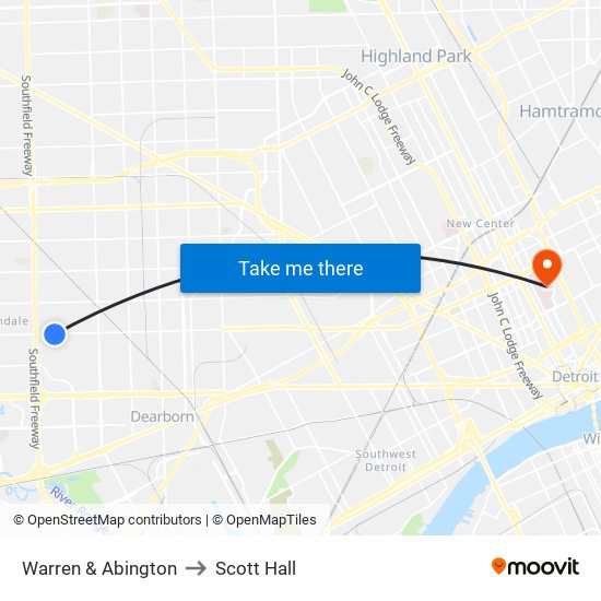 Warren & Abington to Scott Hall map