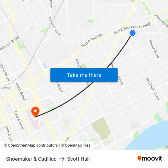 Shoemaker & Cadillac to Scott Hall map