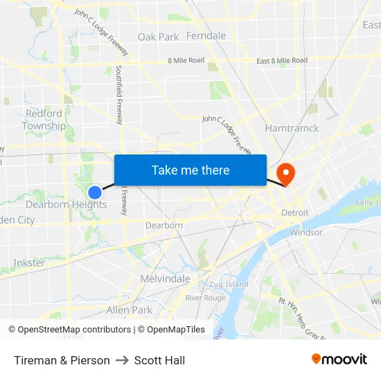 Tireman & Pierson to Scott Hall map