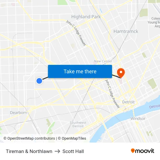 Tireman & Northlawn to Scott Hall map