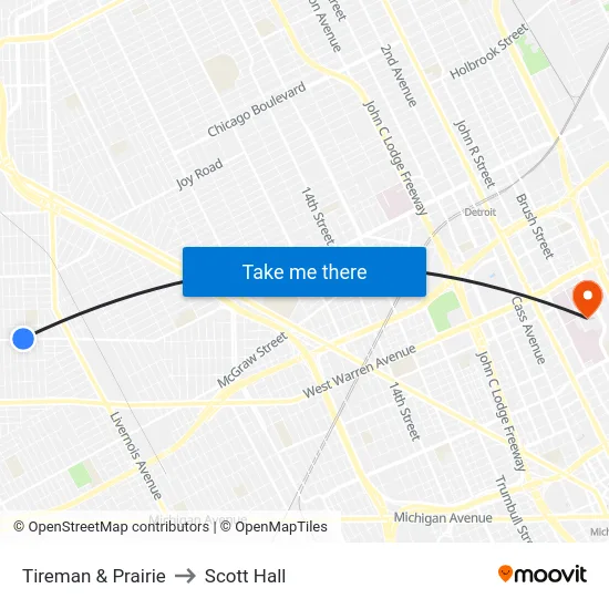 Tireman & Prairie to Scott Hall map