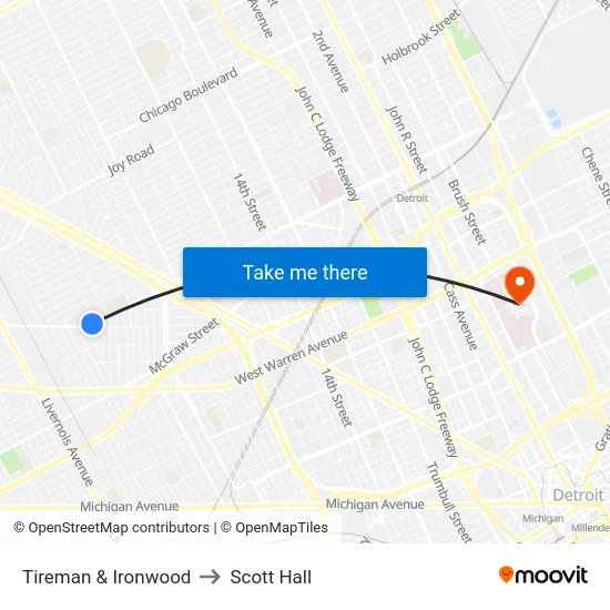 Tireman & Ironwood to Scott Hall map