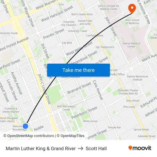 Martin Luther King & Grand River to Scott Hall map