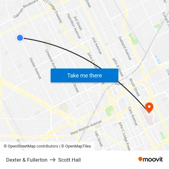 Dexter & Fullerton to Scott Hall map