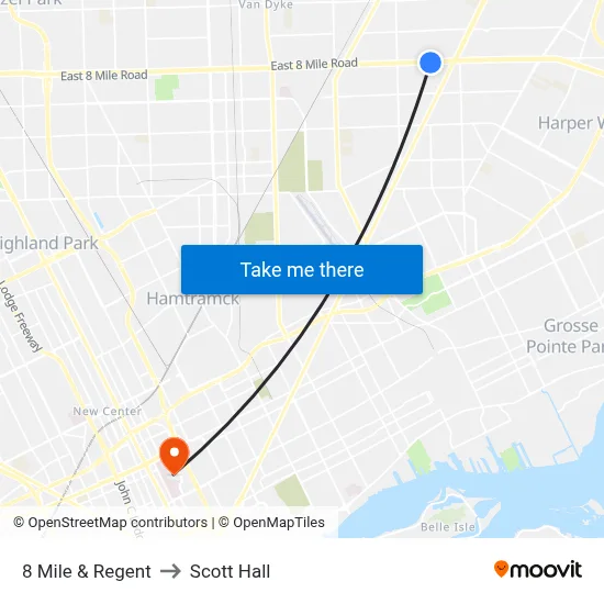 8 Mile & Regent to Scott Hall map