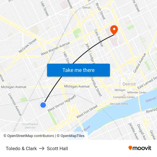 Toledo & Clark to Scott Hall map