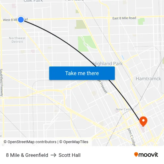 8 Mile & Greenfield to Scott Hall map