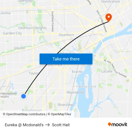 Eureka @ Mcdonald's to Scott Hall map