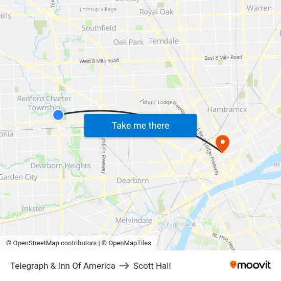 Telegraph & Inn Of America to Scott Hall map