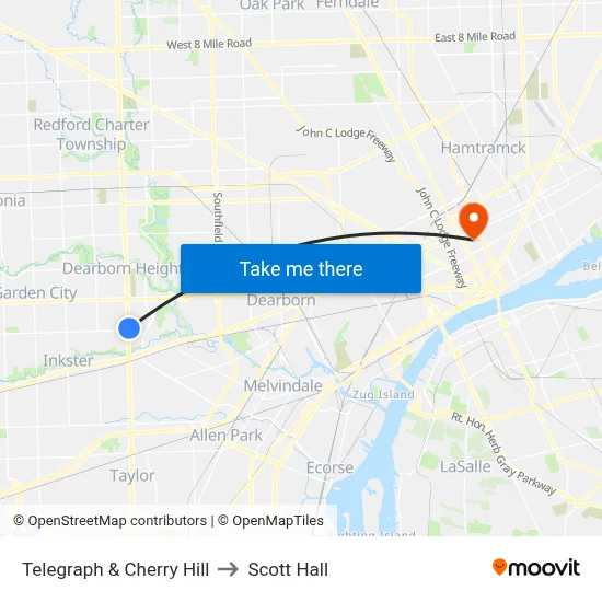 Telegraph & Cherry Hill to Scott Hall map