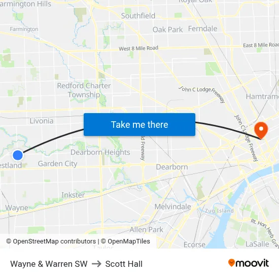 Wayne & Warren SW to Scott Hall map