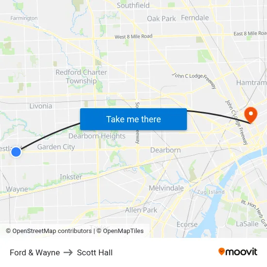 Ford & Wayne to Scott Hall map