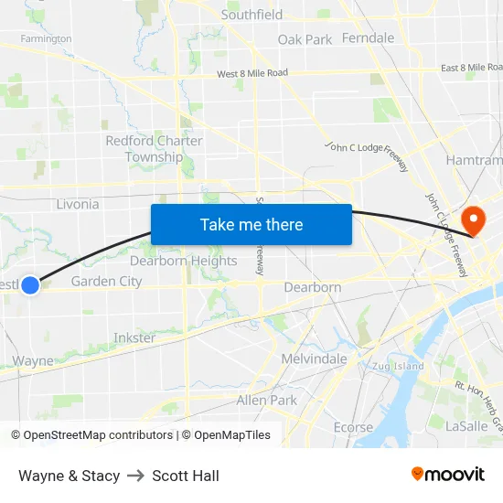 Wayne & Stacy to Scott Hall map