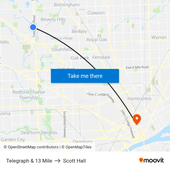 Telegraph & 13 Mile to Scott Hall map