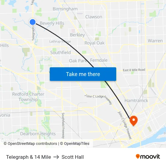 Telegraph & 14 Mile to Scott Hall map