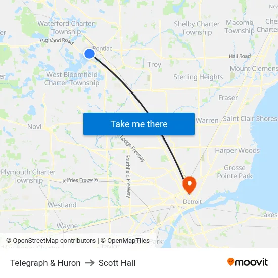 Telegraph & Huron to Scott Hall map