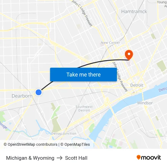 Michigan & Wyoming to Scott Hall map